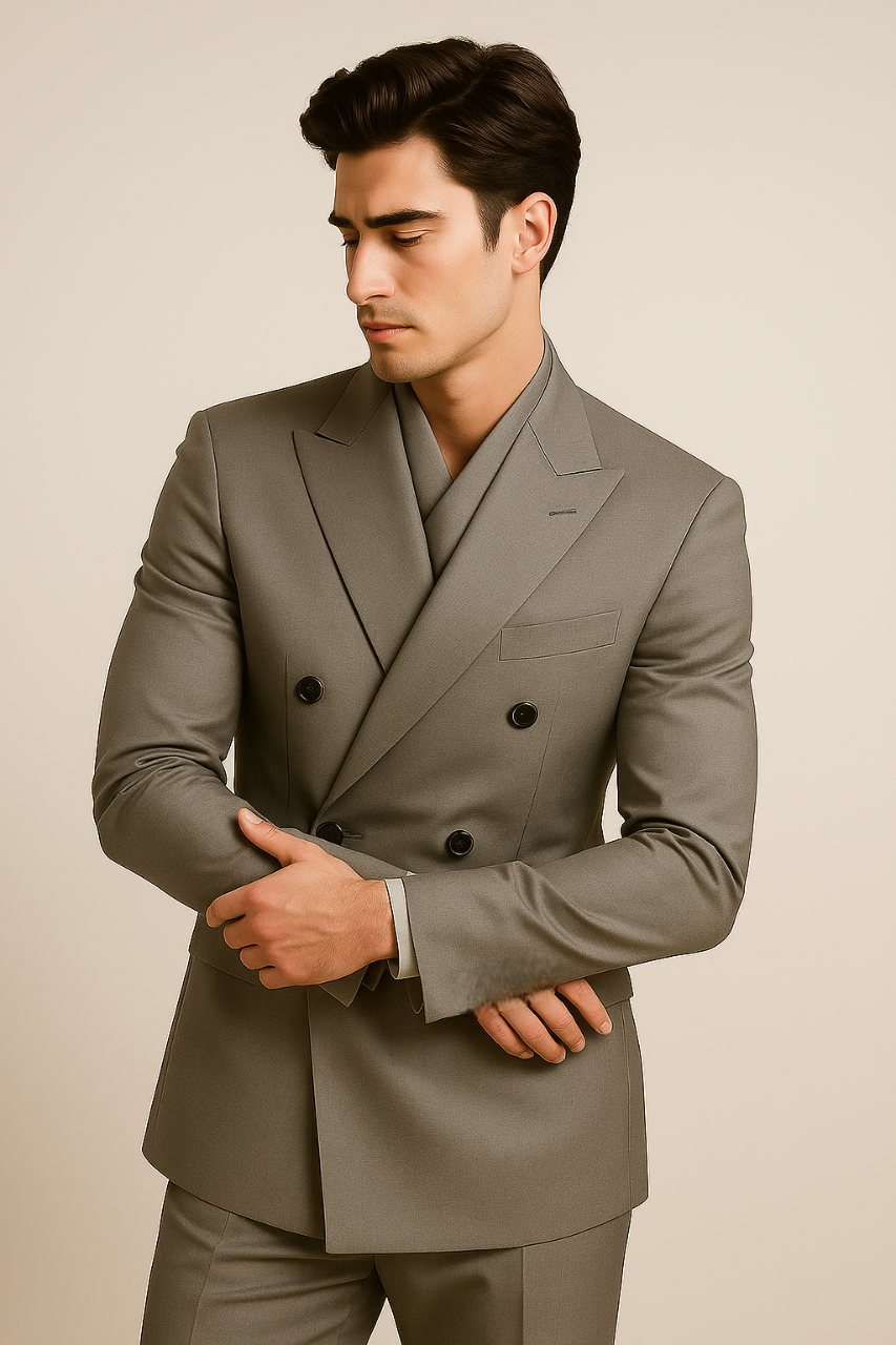 Tiglio Rosso Suit - Classic Fit Athletic Cut 100% Wool Super 150s Italian Fabric Peak Lapel in Color Gray