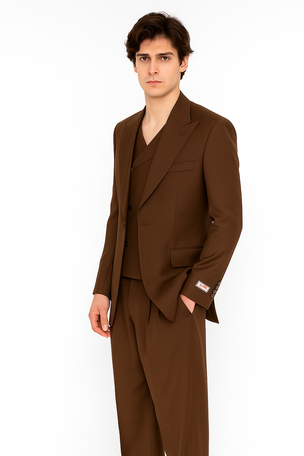 Tiglio Rosso Suit - Classic Fit Athletic Cut 100% Wool Super 150s Italian Fabric Peak Lapel in Color Brown