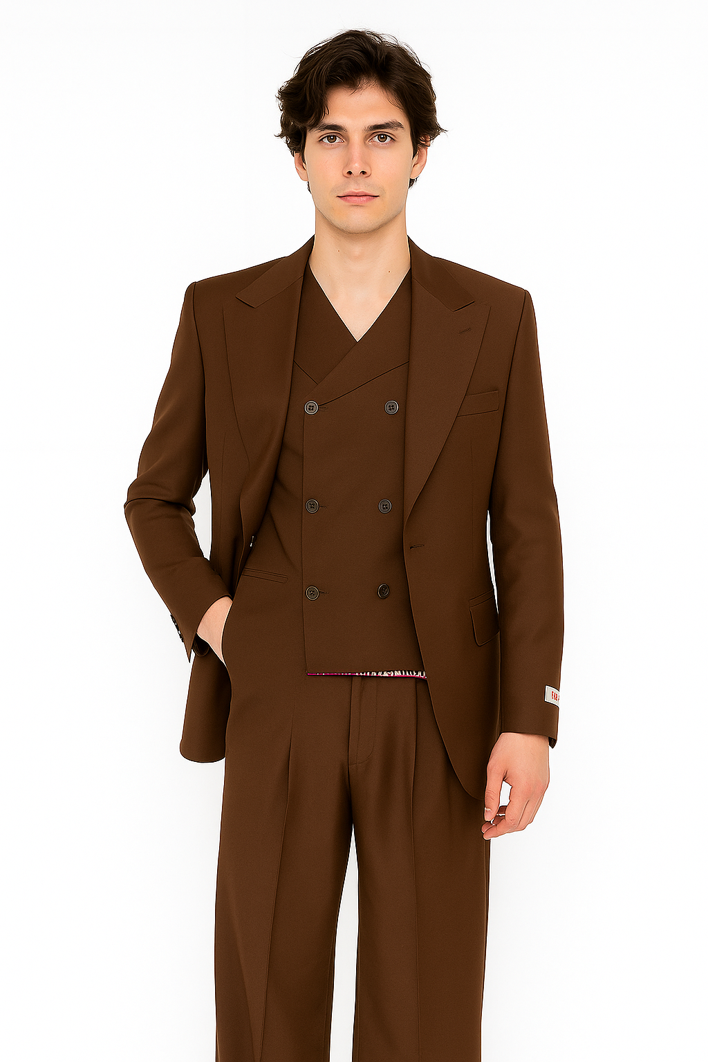 Tiglio Rosso Suit - Classic Fit Athletic Cut 100% Wool Super 150s Italian Fabric Peak Lapel in Color Brown