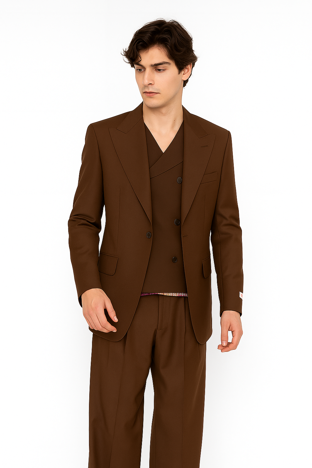 Tiglio Rosso Suit - Classic Fit Athletic Cut 100% Wool Super 150s Italian Fabric Peak Lapel in Color Brown