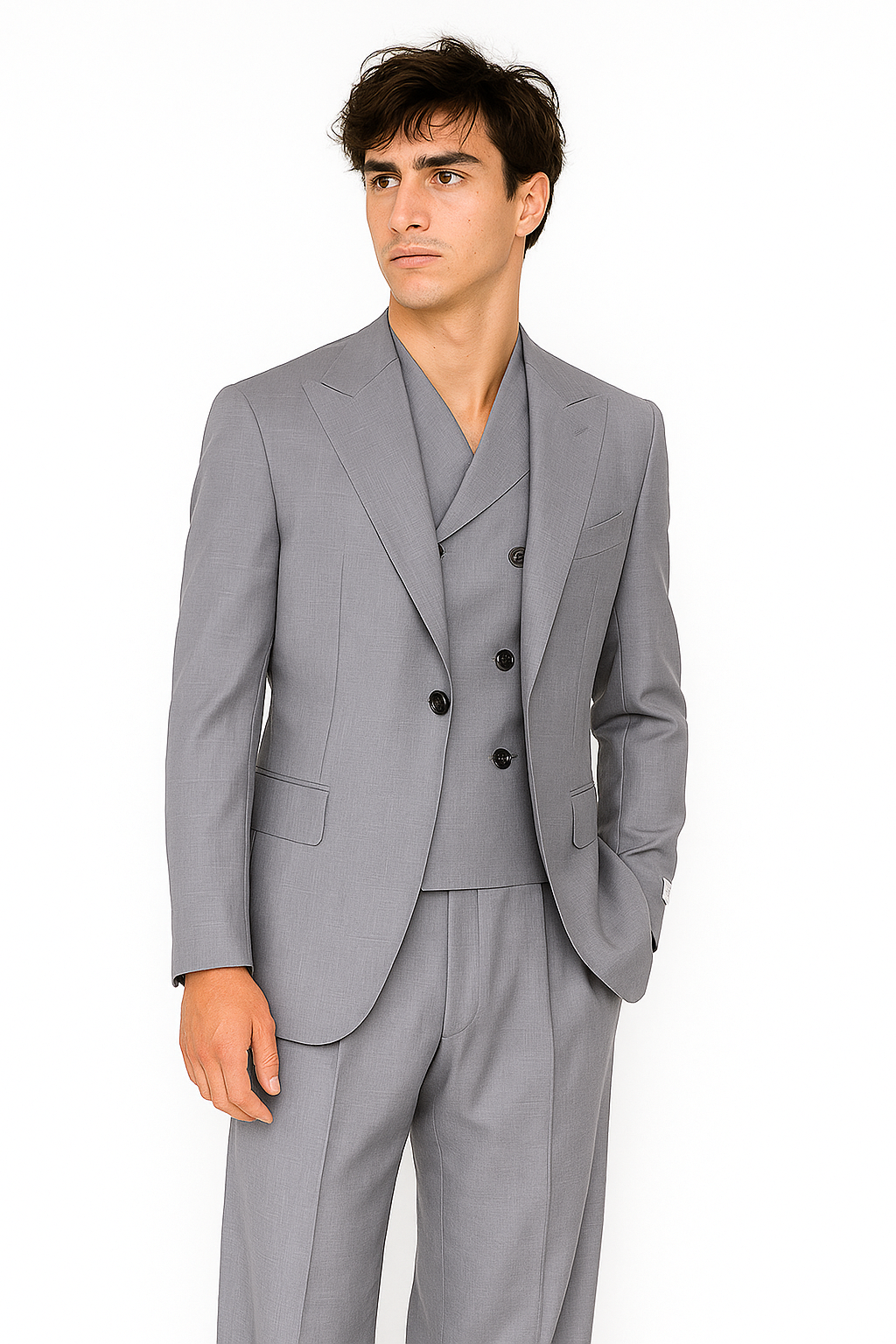 Tiglio Rosso Suit - Classic Fit Athletic Cut 100% Wool Super 150s Italian Fabric Peak Lapel in Color Light Gray