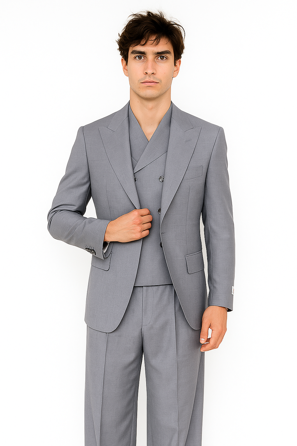 Tiglio Rosso Suit - Classic Fit Athletic Cut 100% Wool Super 150s Italian Fabric Peak Lapel in Color Light Gray
