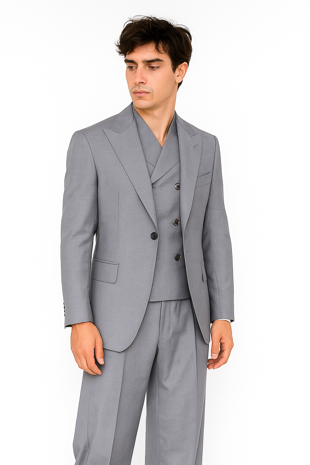 Tiglio Rosso Suit - Classic Fit Athletic Cut 100% Wool Super 150s Italian Fabric Peak Lapel in Color Light Gray