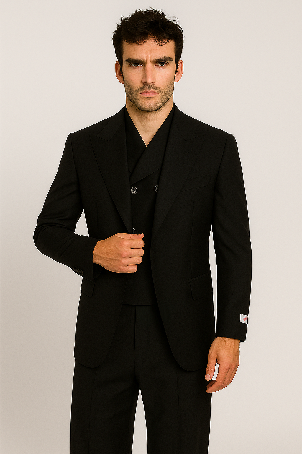 Tiglio Rosso Suit - Classic Fit Athletic Cut 100% Wool Super 150s Italian Fabric Peak Lapel in Color Black