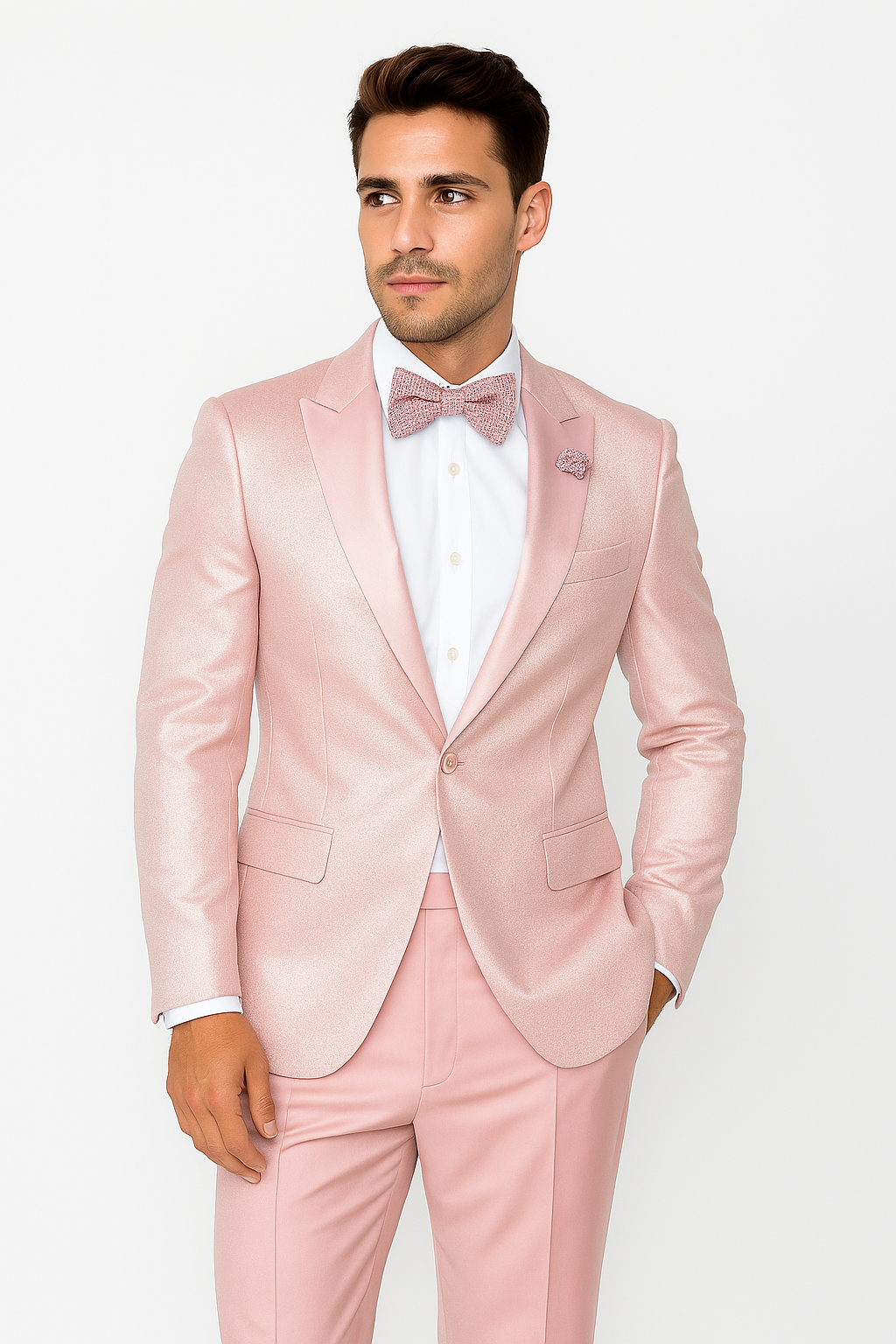 Tiglio Rosso Suit - Classic Fit Athletic Cut 100% Wool Super 150s Italian Fabric Peak Lapel in Color Light Pink