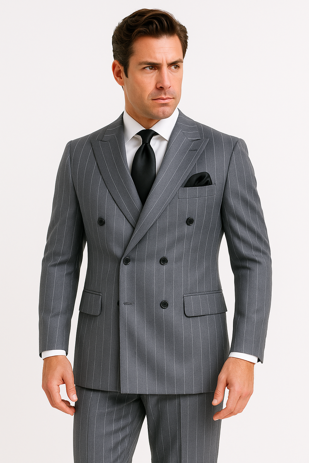 Rossiman Suit - Classic Fit Athletic Cut 100% Wool Super 150s Italian Fabric Peak Lapel in Color Grey