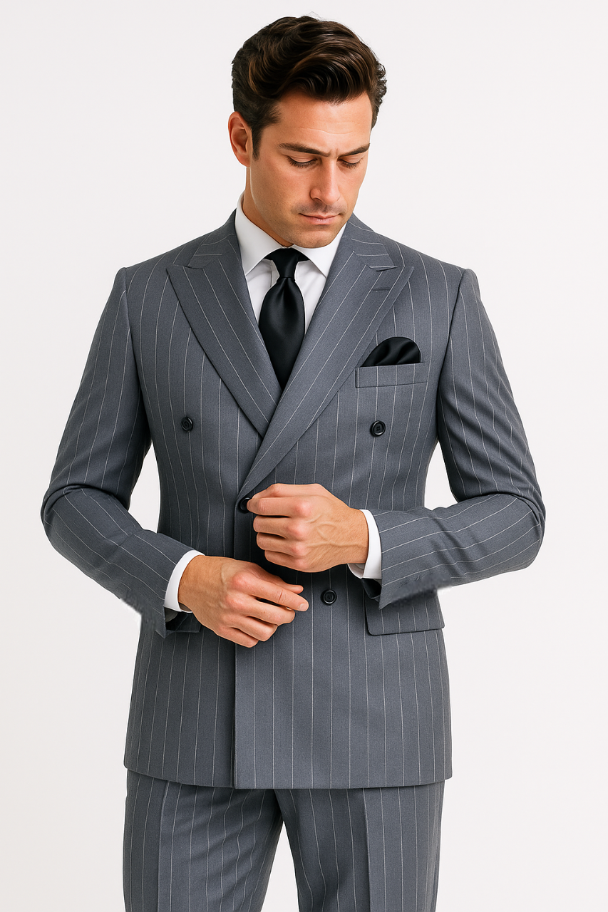 Rossiman Suit - Classic Fit Athletic Cut 100% Wool Super 150s Italian Fabric Peak Lapel in Color Grey