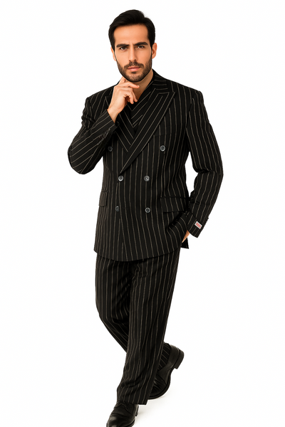 Tiglio Rosso Suit - Classic Fit Athletic Cut 100% Wool Super 150s Italian Fabric Peak Lapel in Color Black/White