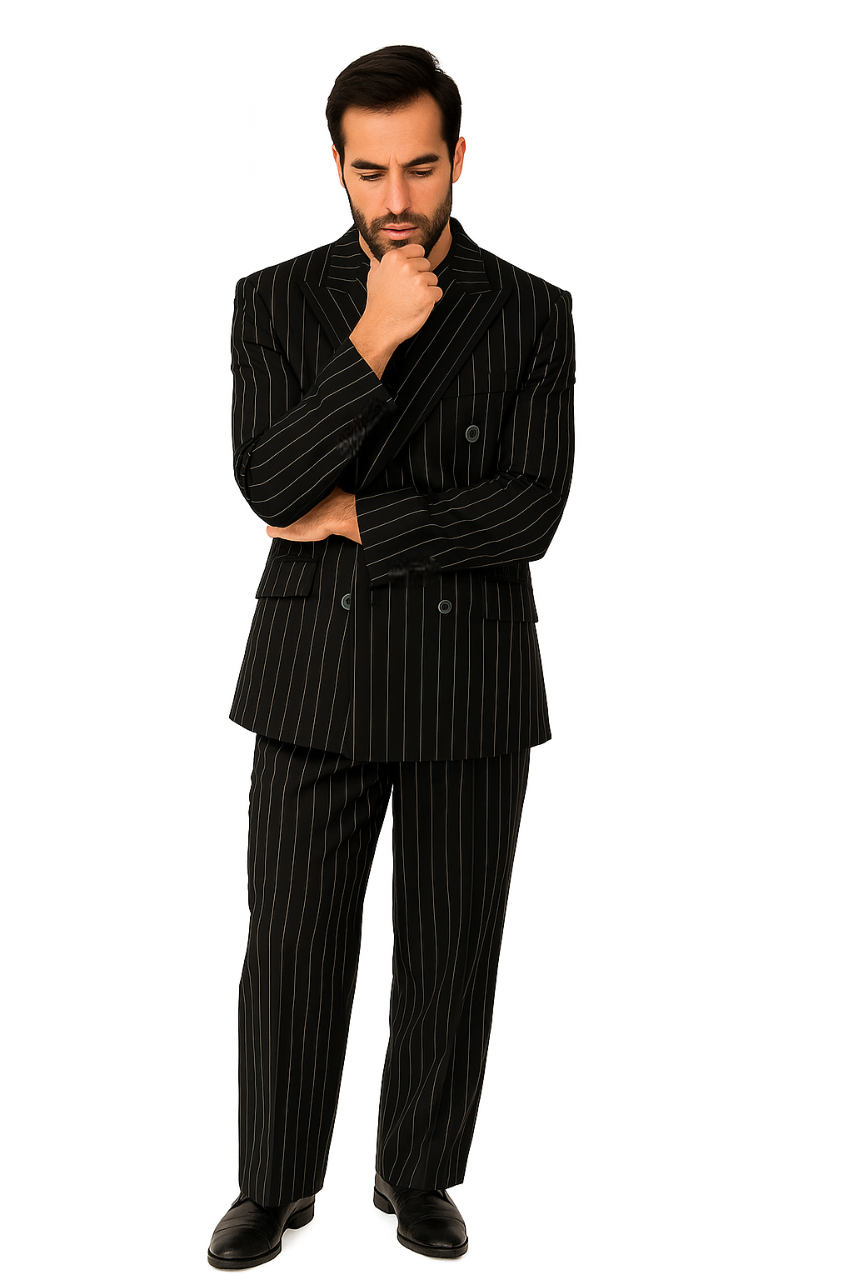 Tiglio Rosso Suit - Classic Fit Athletic Cut 100% Wool Super 150s Italian Fabric Peak Lapel in Color Black/White