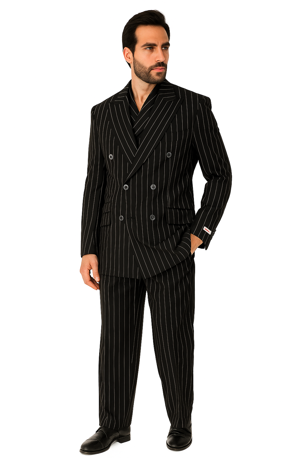 Tiglio Rosso Suit - Classic Fit Athletic Cut 100% Wool Super 150s Italian Fabric Peak Lapel in Color Black/White
