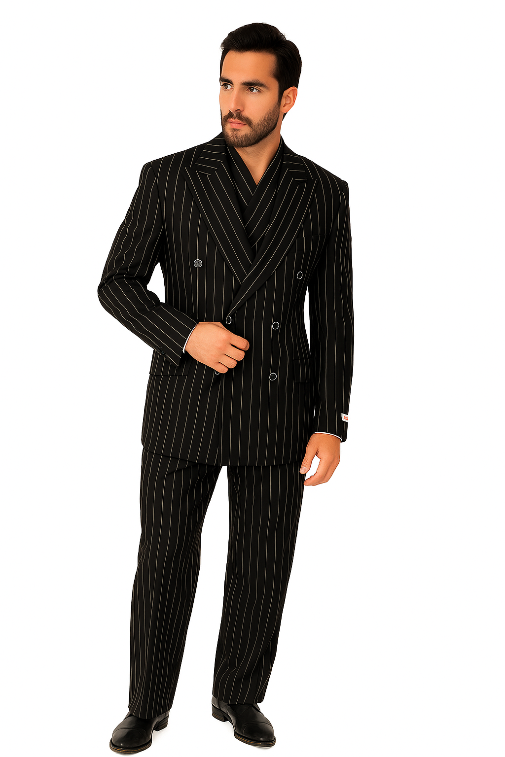 Tiglio Rosso Suit - Classic Fit Athletic Cut 100% Wool Super 150s Italian Fabric Peak Lapel in Color Black/White