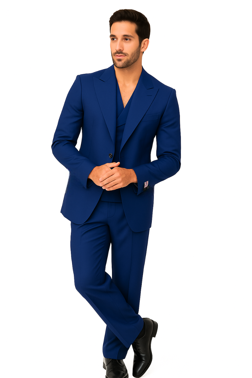 Tiglio Rosso Suit - Classic Fit Athletic Cut 100% Wool Super 150s Italian Fabric Peak Lapel in Color Blue