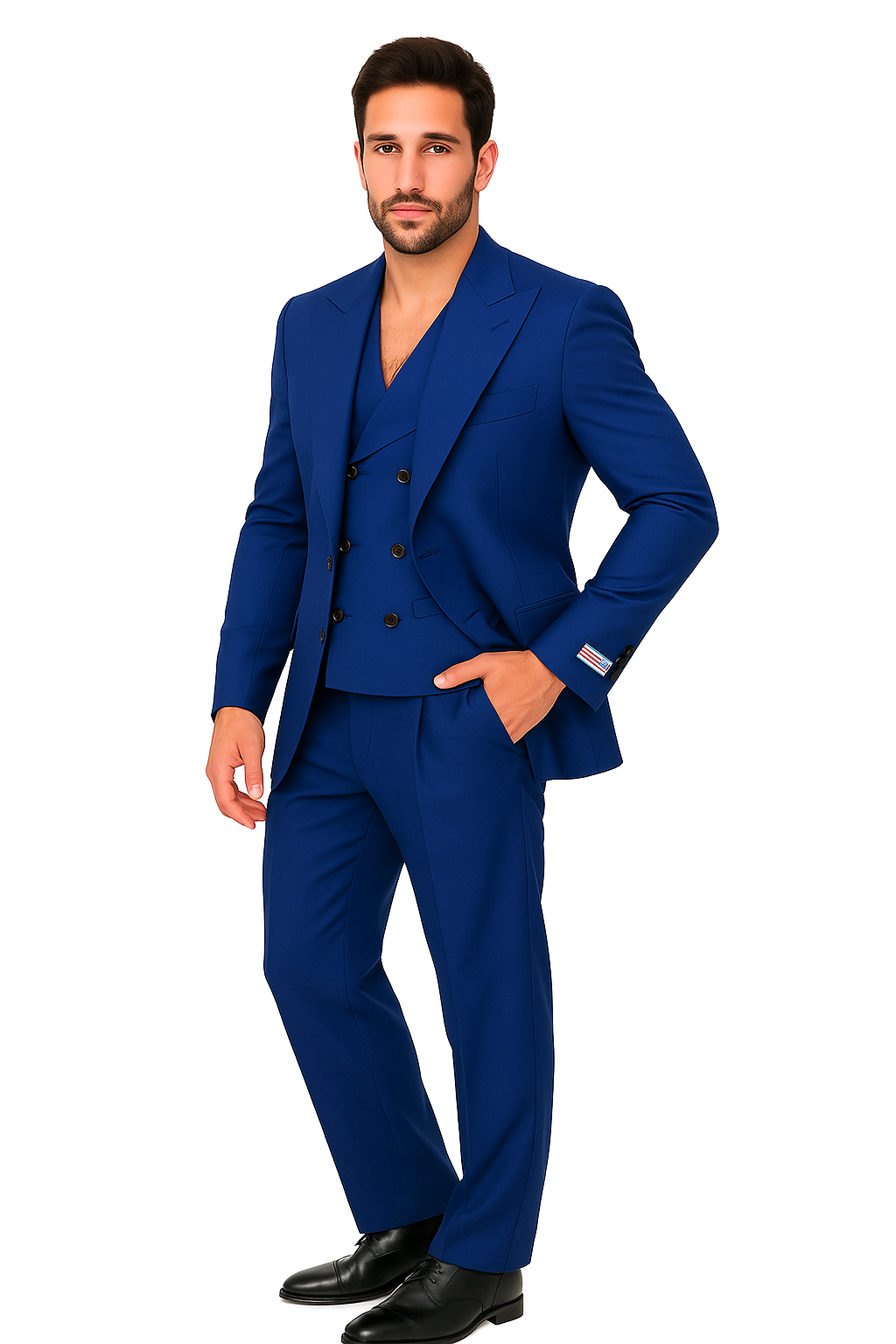 Tiglio Rosso Suit - Classic Fit Athletic Cut 100% Wool Super 150s Italian Fabric Peak Lapel in Color Blue
