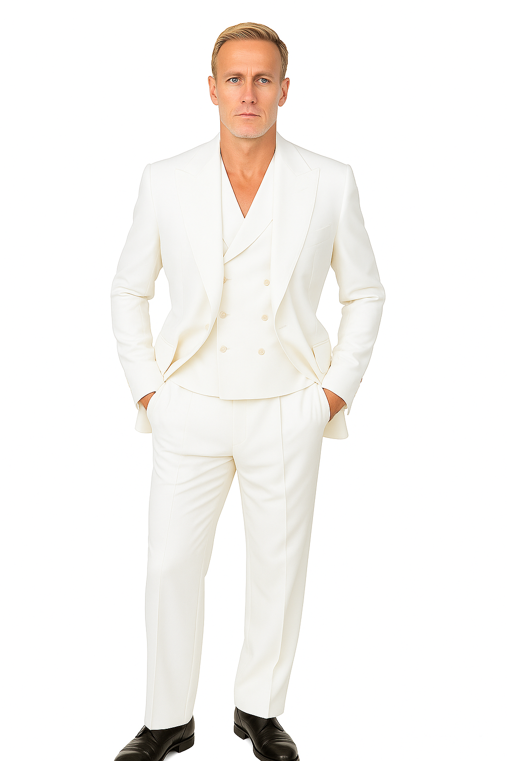 Tiglio Rosso Suit - Classic Fit Athletic Cut 100% Wool Super 150s Italian Fabric Peak Lapel in Color Off White