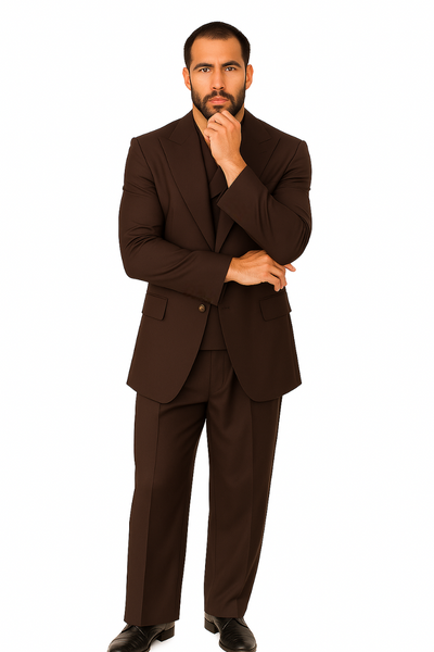 Tiglio Rosso Suit - Classic Fit Athletic Cut 100% Wool Super 150s Italian Fabric Peak Lapel in Color Chocolate Brown