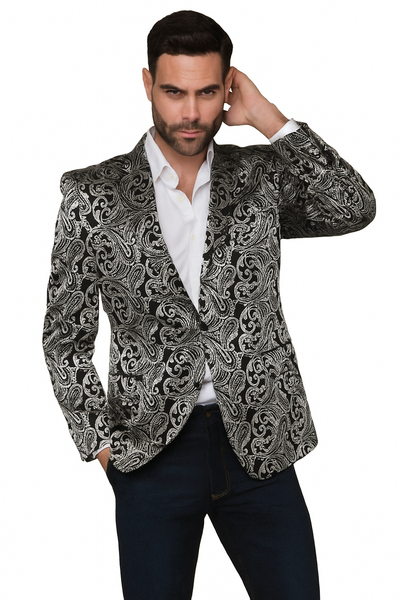 Alberto Nardoni Paisley Floral Tuxedo Matching Fashion Bow Tie Sport Coat Silver Gray Grey