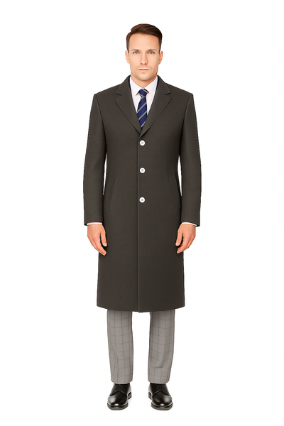 Classic Charcoal Overcoat for Men – Wool Blend Solid Pattern Modern Design