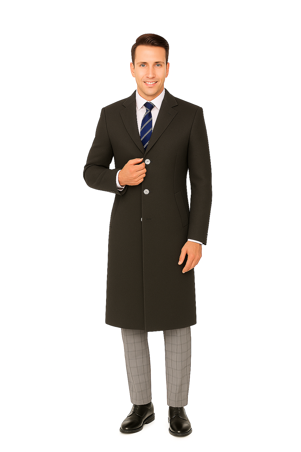 Classic Charcoal Overcoat for Men – Wool Blend Solid Pattern Modern Design