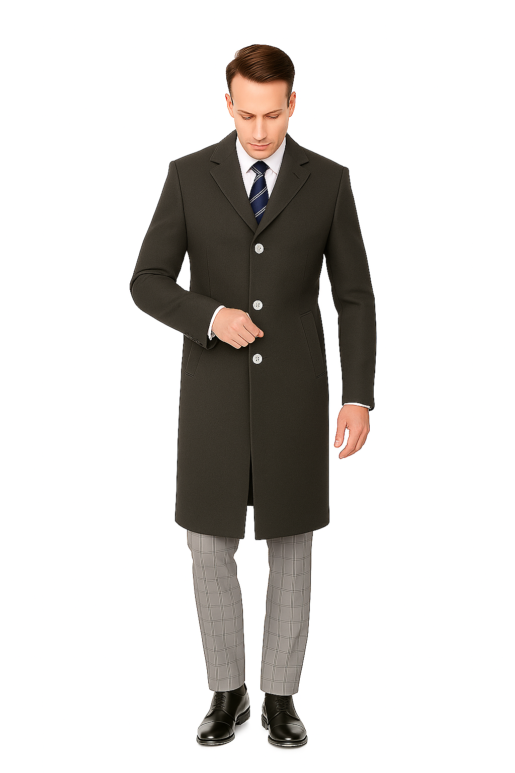 Classic Charcoal Overcoat for Men – Wool Blend Solid Pattern Modern Design