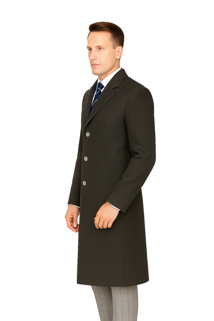 Classic Charcoal Overcoat for Men – Wool Blend Solid Pattern Modern Design