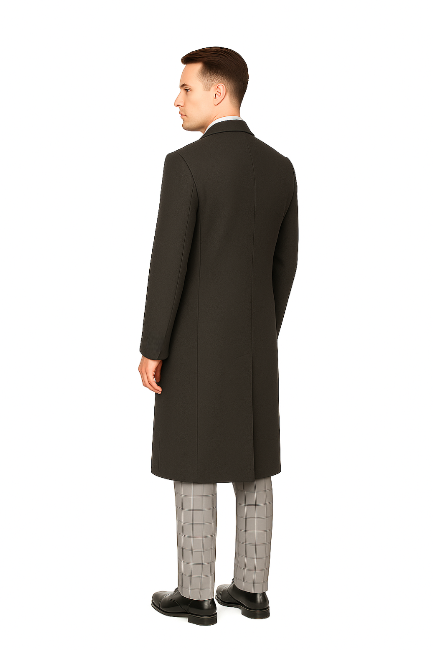Classic Charcoal Overcoat for Men – Wool Blend Solid Pattern Modern Design