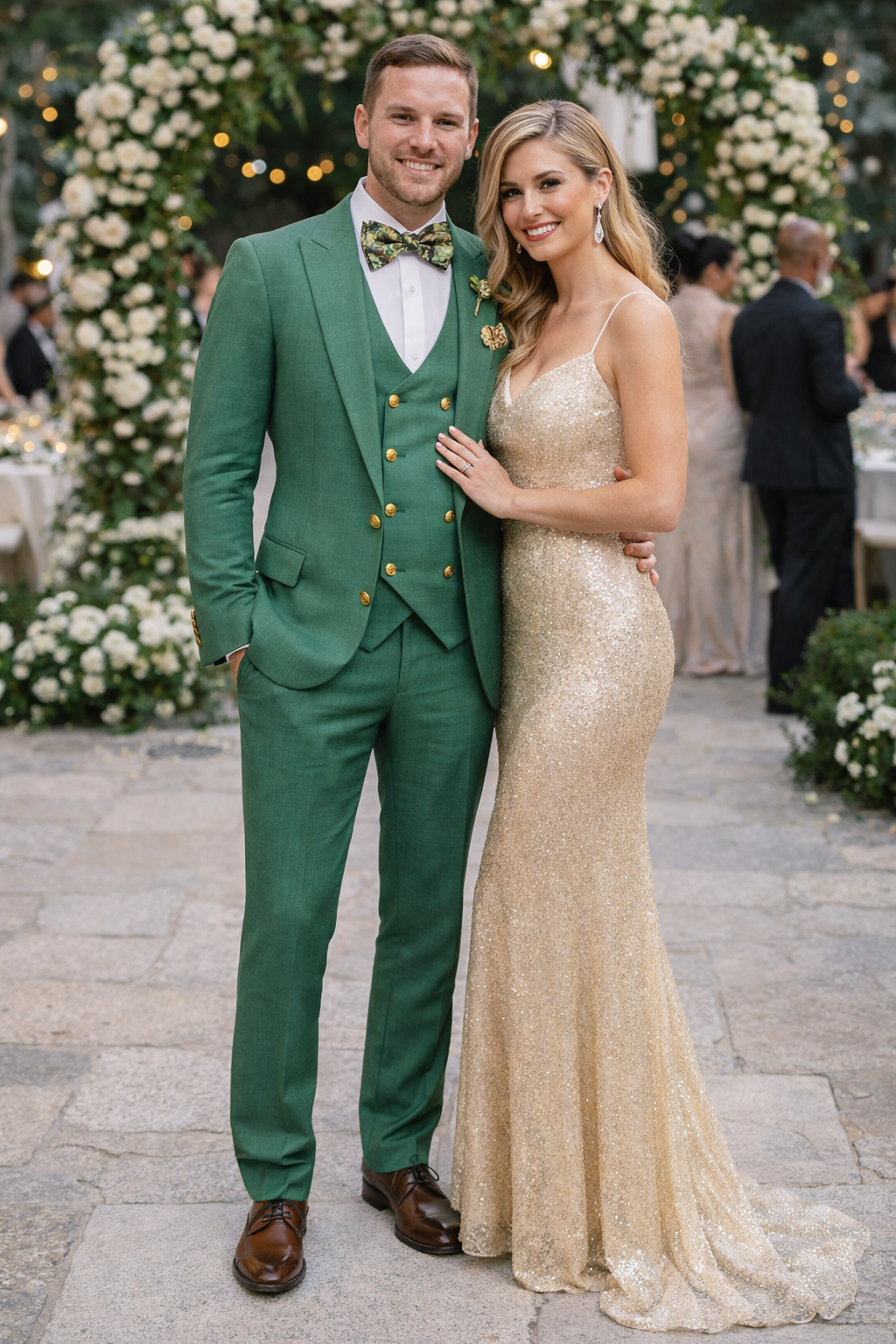 Rossiman Green Slim Fit Suit with Vest