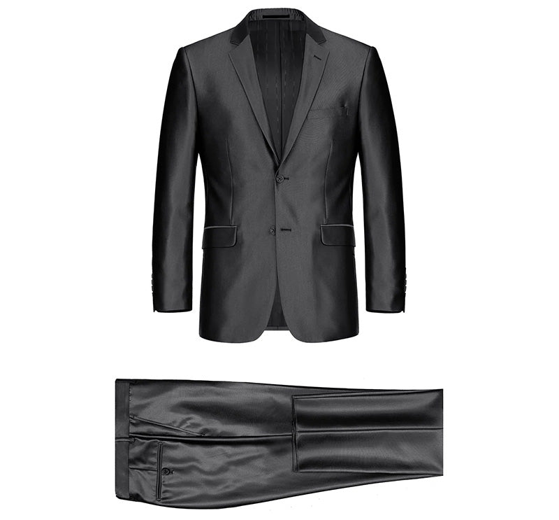 Black Slim Fit Sharkskin Italian Suit