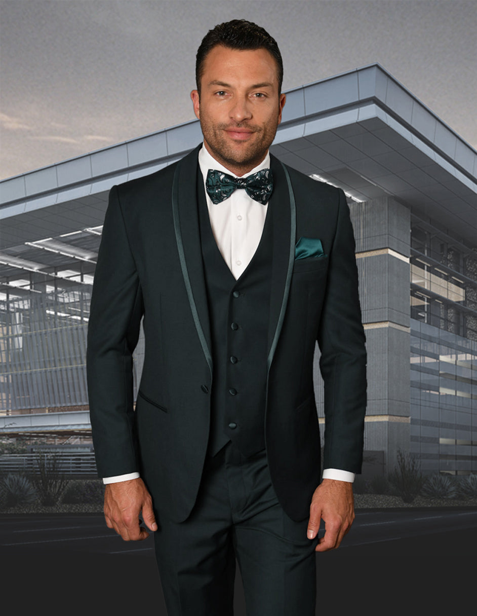 Vested Shawl Lapel Hunter Green Tuxedo