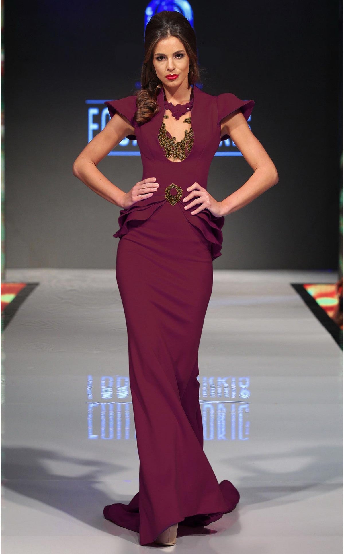 Fouad Sarkis 2295 Cherry Embellished Peplum Gown by MNM Couture