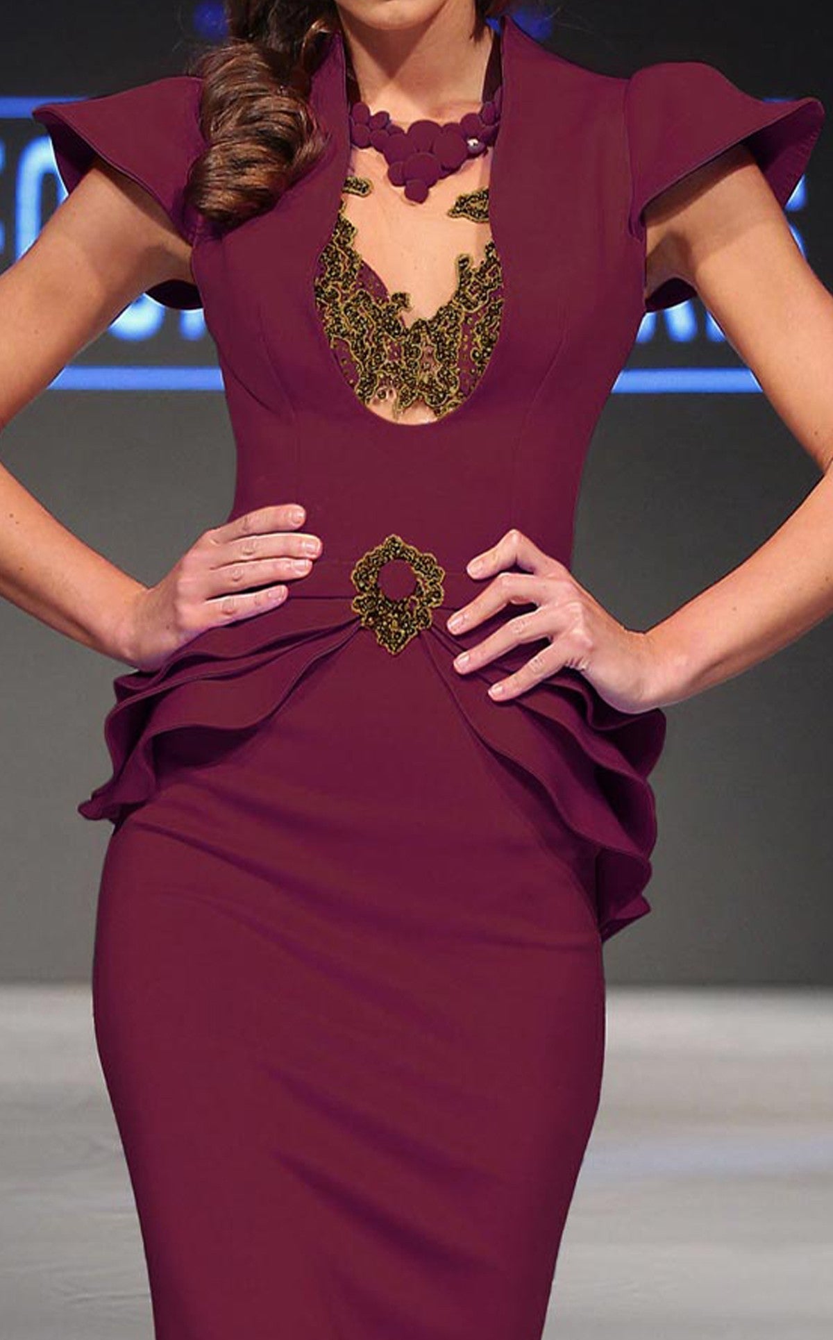 Fouad Sarkis 2295 Cherry Embellished Peplum Gown by MNM Couture