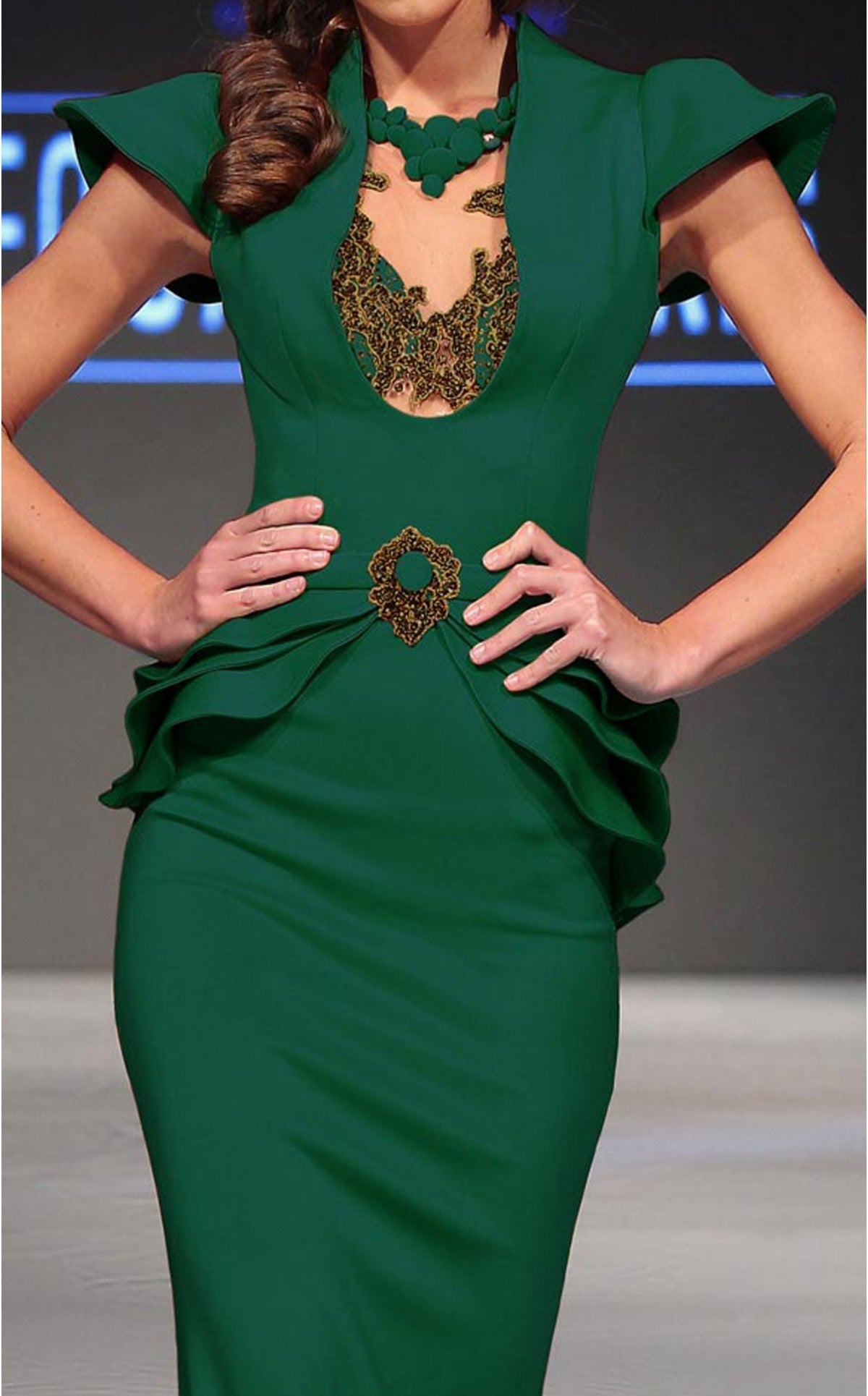 Fouad Sarkis 2295 Cherry Embellished Peplum Gown by MNM Couture