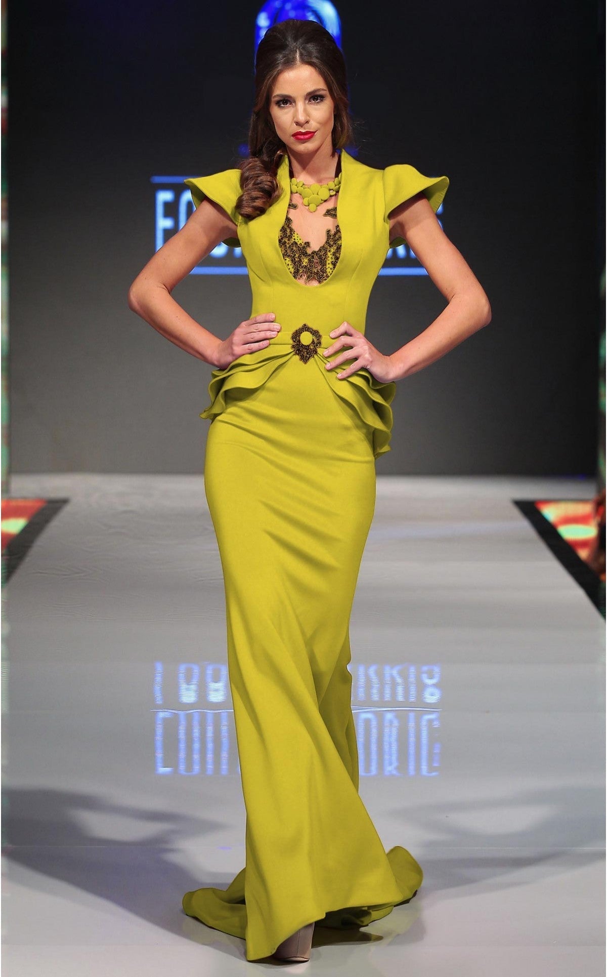 Fouad Sarkis 2295 Cherry Embellished Peplum Gown by MNM Couture