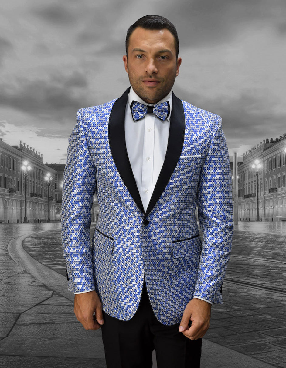 Shawl Lapel Circle Print Tuxedo - Royal Blue