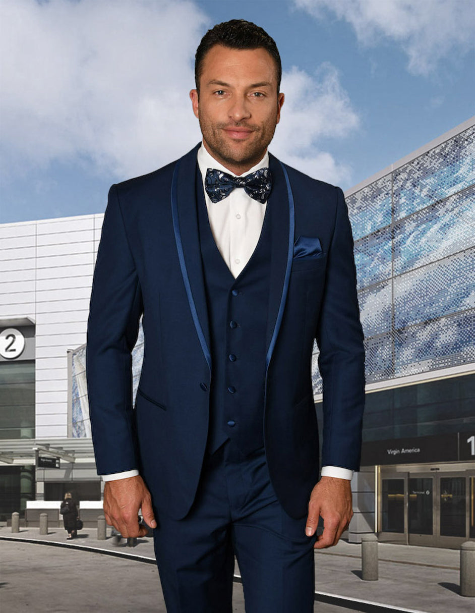 Sapphire Blue Shawl Lapel Tuxedo with Satin Trim