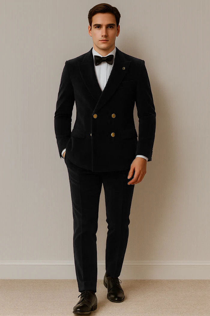 Mens Velvet Suit - Slim Fit Double Breasted Suit Blazer and Pants - Green