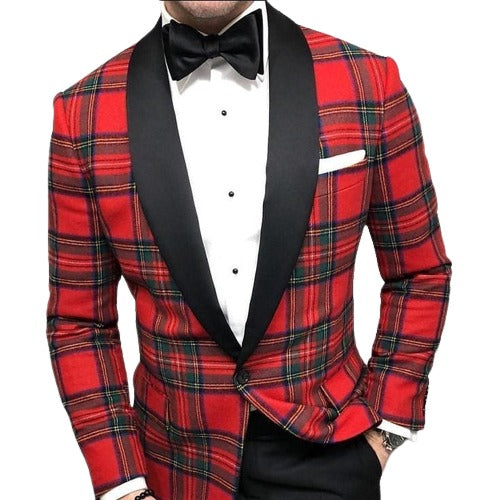 Holiday Blazer - Christmas Sport Coat - Red Christmas Fabric Plaid Blazer By Alebrtonardoni