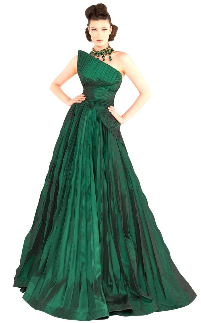 Fouad Sarkis 2558 Strapless Pleated Fuchsia Gown by MNM Couture