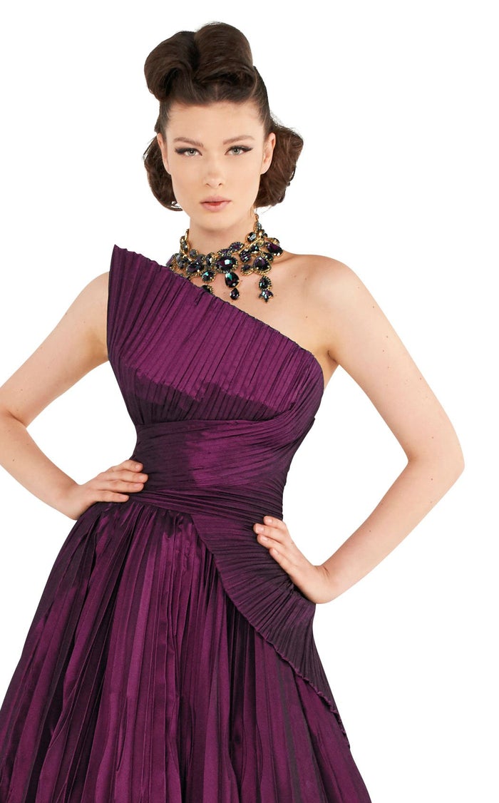 Fouad Sarkis 2558 Strapless Pleated Fuchsia Gown by MNM Couture