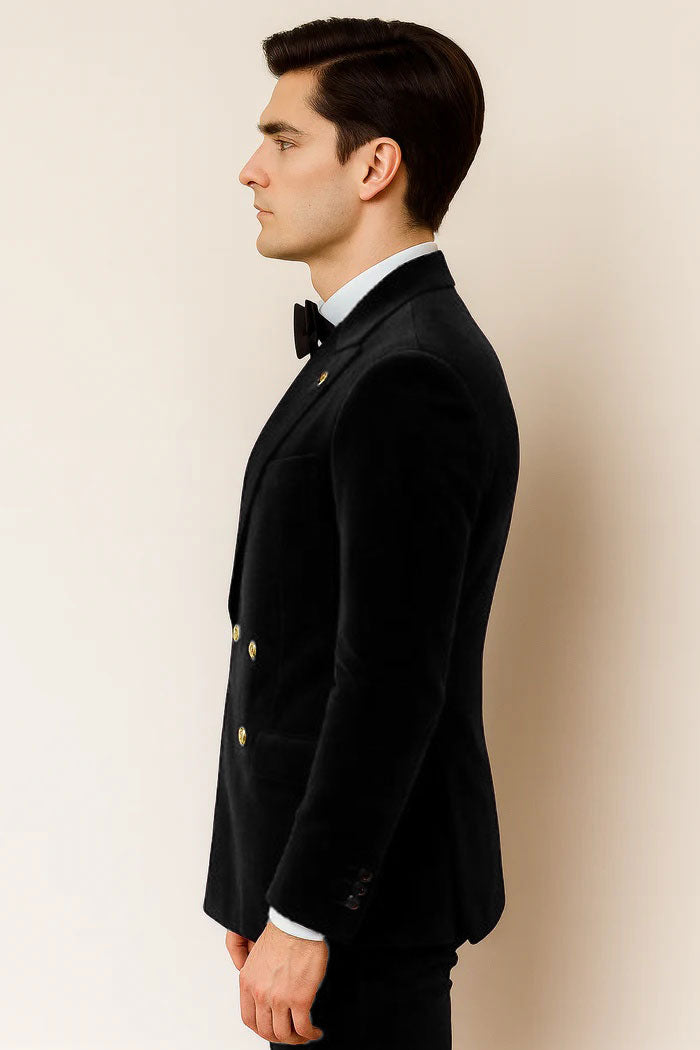 Mens Velvet Suit - Slim Fit Double Breasted Suit Blazer and Pants - Green