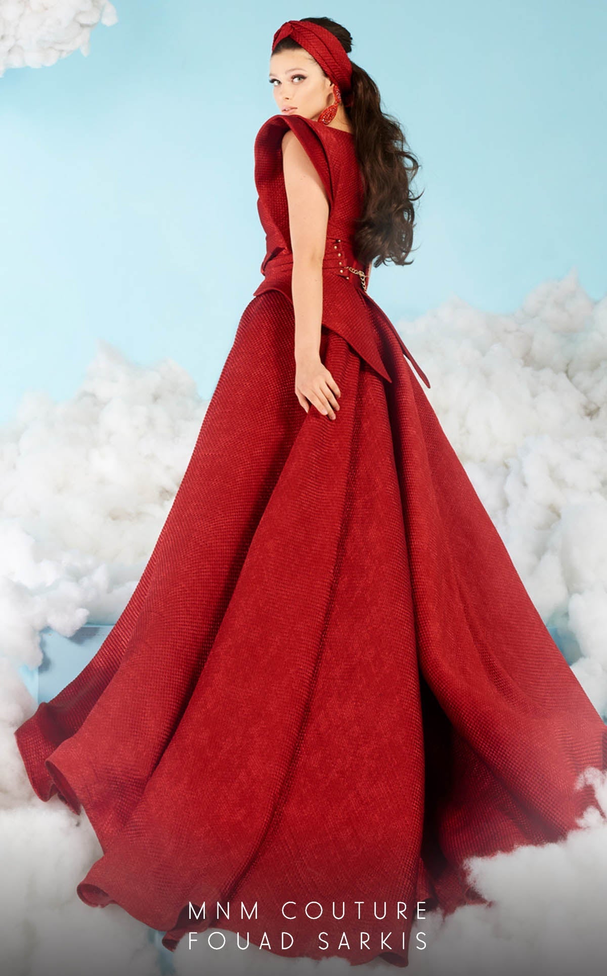Fouad Sarkis 2635 Structured Shoulder Red Ball Gown by MNM Couture