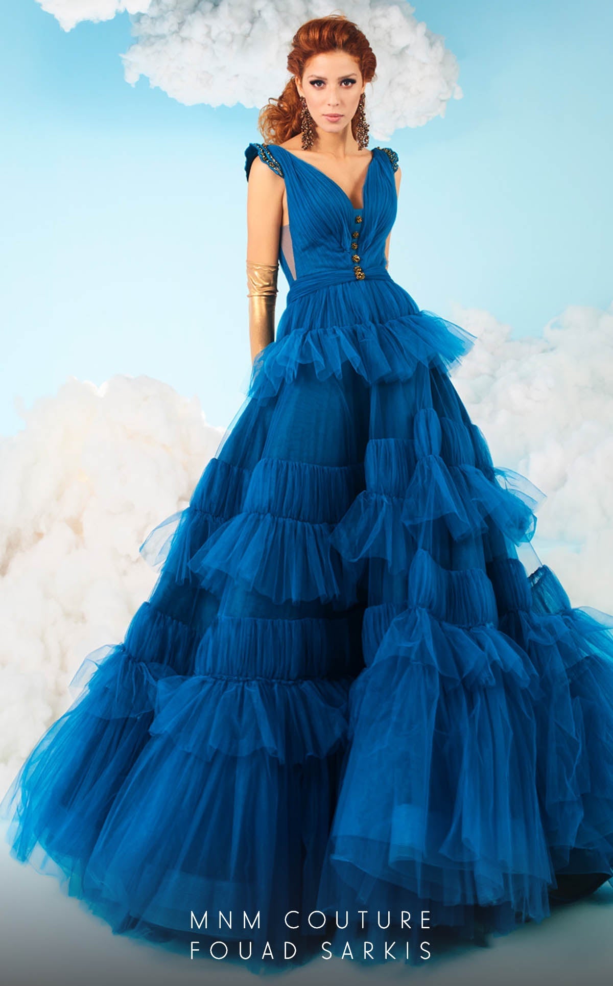 Fouad Sarkis 2641 Teal Layered Tulle Ball Gown by MNM Couture