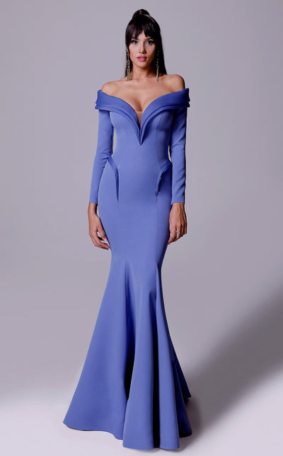 Fouad Sarkis 2711 Off-Shoulder Structured Mermaid Gown in Burgundy – MNM Couture