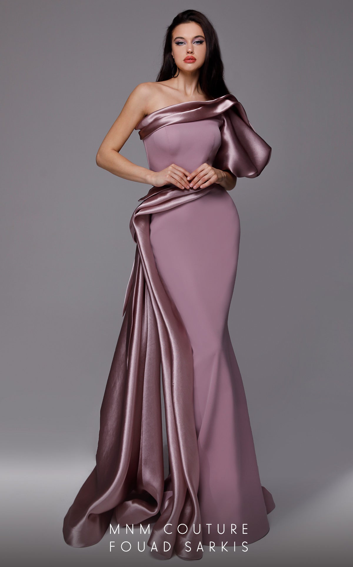 Fouad Sarkis 2722 One-Shoulder Satin Gown