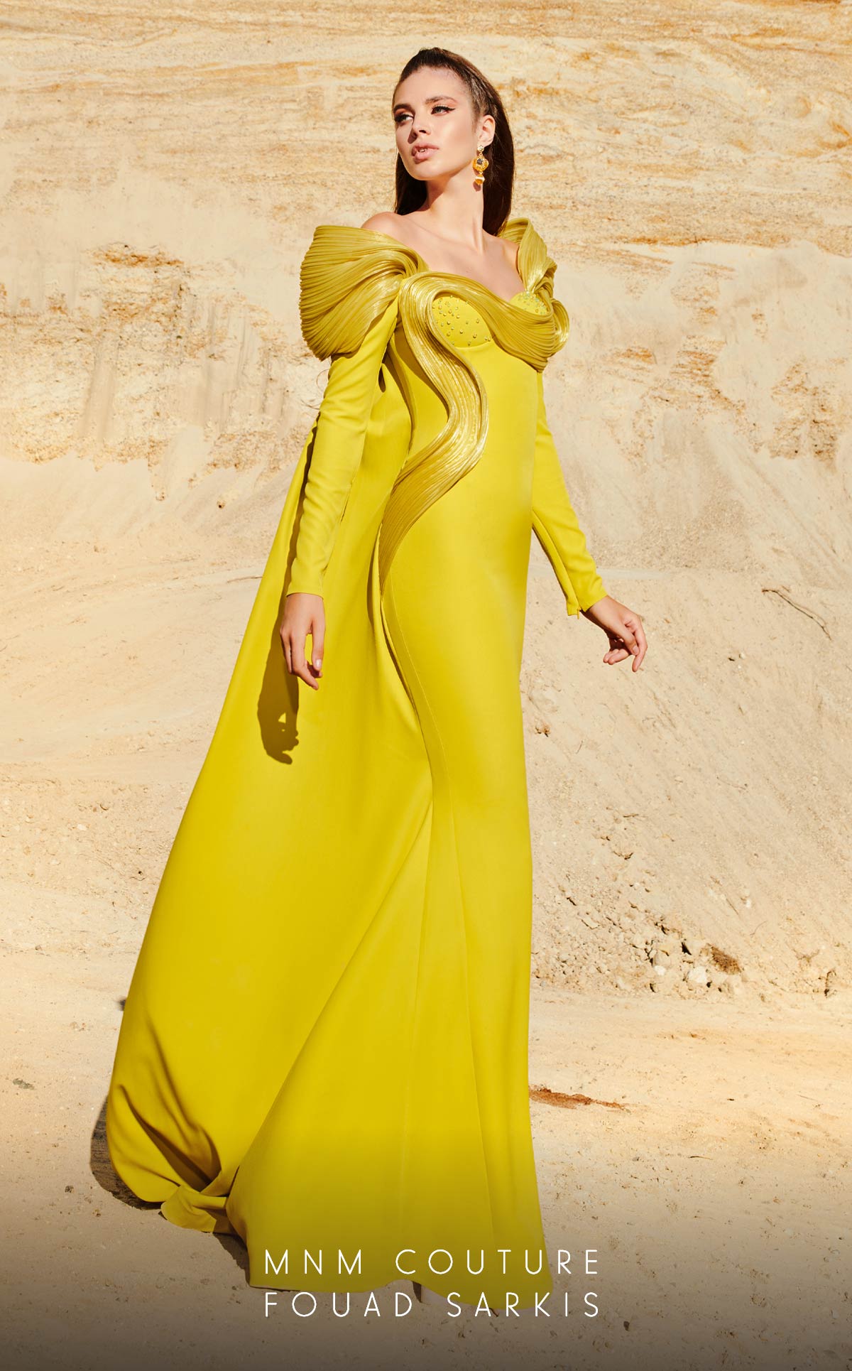 Fouad Sarkis 2773 Off-Shoulder Sculpted Gown