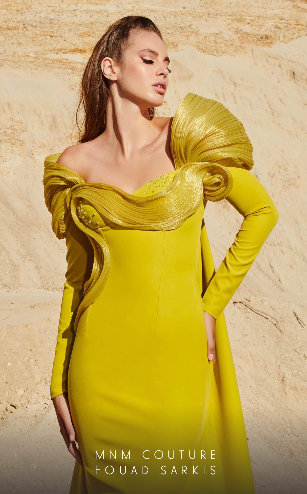 Fouad Sarkis 2773 Off-Shoulder Sculpted Gown