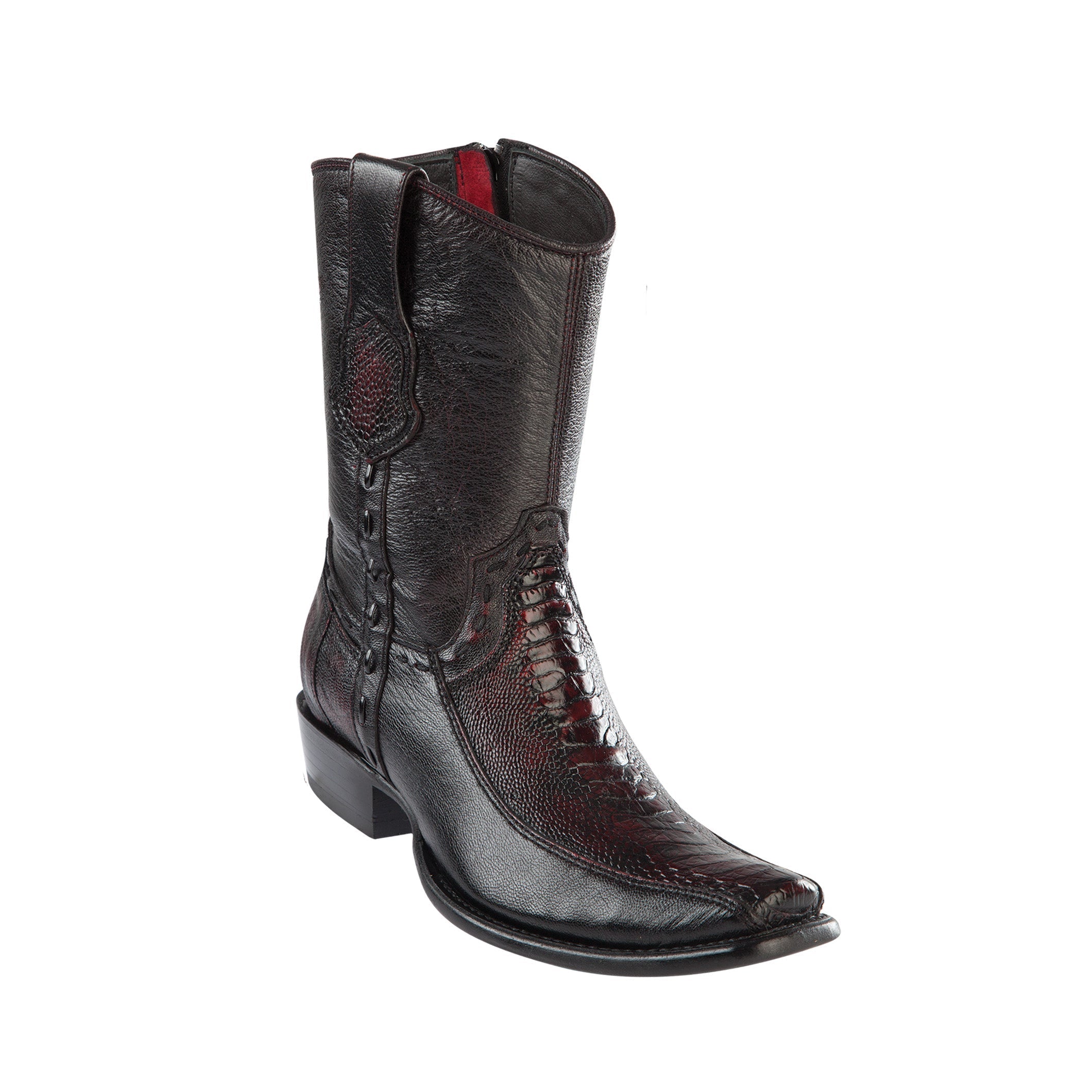 Black Cherry Ostrich Leg Mens Ankle Cowboy Boots