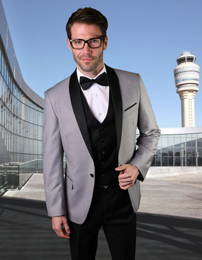 Grey Wool Shawl Lapel Tuxedo with Vest