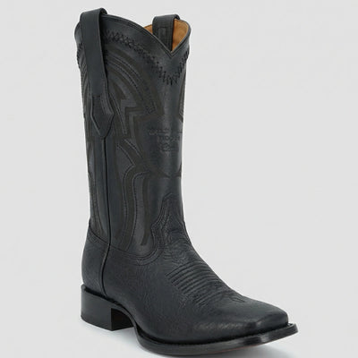 Wild West Men's Bull Shoulder Black Square Toe Cowboy Boot