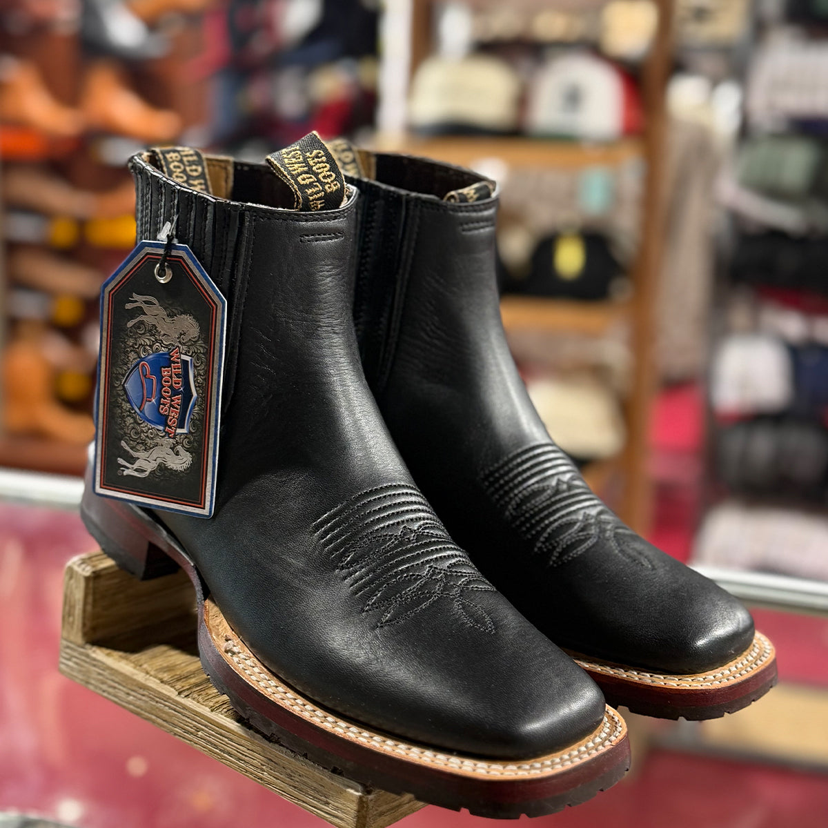 Wild West Belmont Men's Black Chelsea Western Boots Square Toe - Black