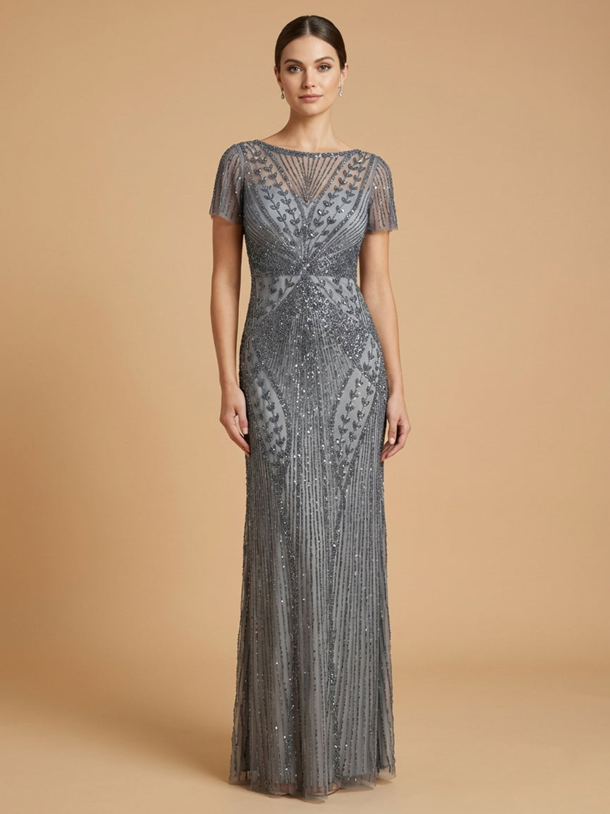 Lara 28856 - Beaded Flutter Sleeve Gown